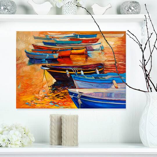 Designart - Wooden Boats in Calm Water